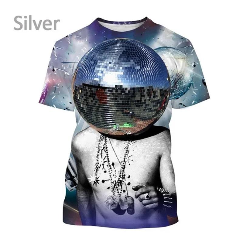 New Party Disco Ball Print Tshirt Short Sleeved O Neck Plus Size T Shirt For Men Women Casual Cool Hip-hop Streetwear Tee Tops