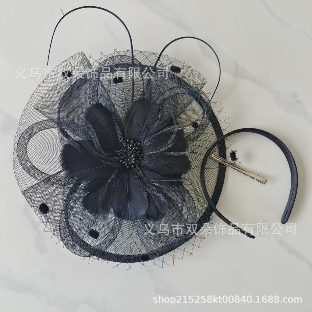 Popular European and American bridal headgear retro mesh top hat feather hair accessories headgear horse racing festival mesh headgear