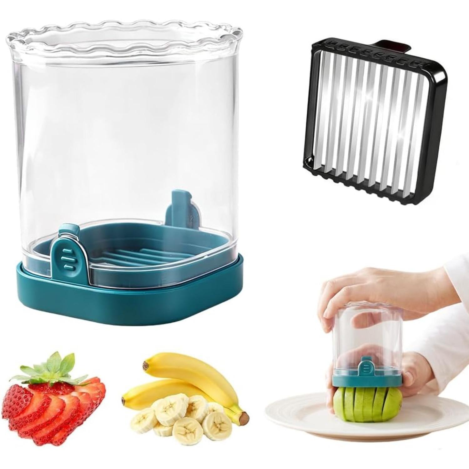 

Strawberry Slicer Fruit Cutter with Push Plate, Detachable Blade & Thickened ABS Cup Fruit Slicer, Multipurpose Kitchen Gadget for Grape Banana Boiled глибокий/синій