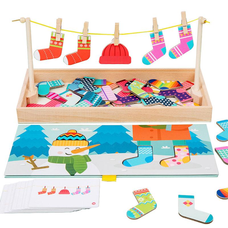 

Montessori Learning Matching Puzzle Games Set Wooden Drying Socks Changing Board Games Sensory Thinking Training Children Toys