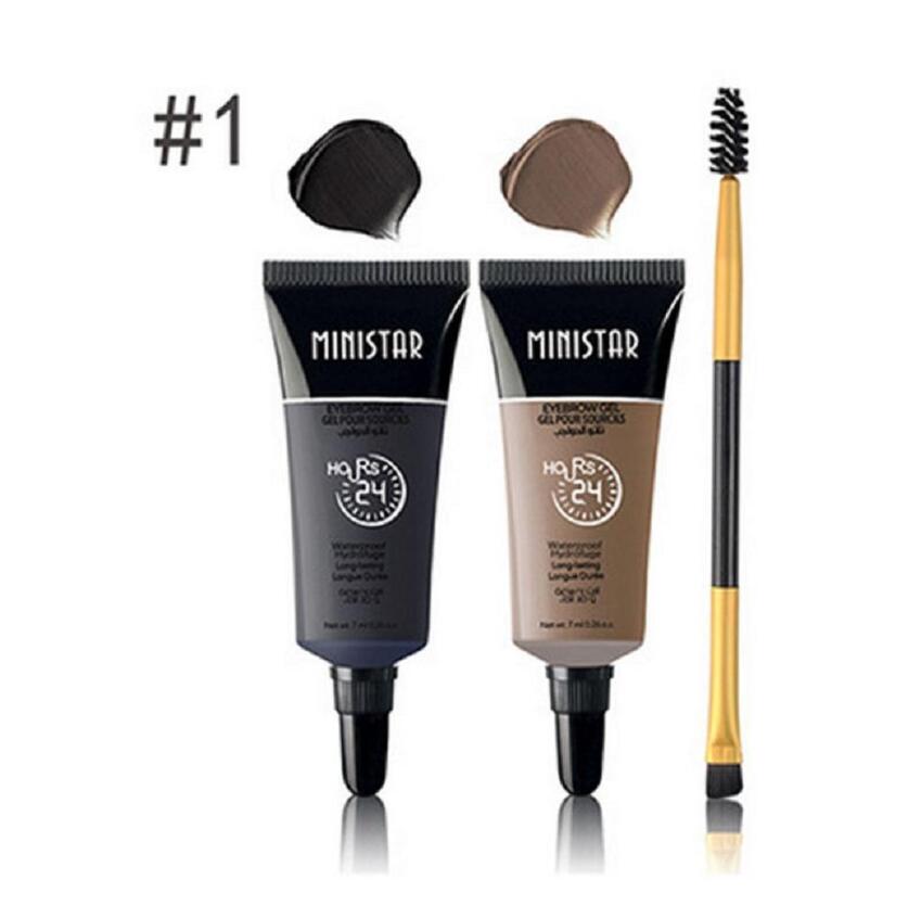2PCS Brown Waterproof Tint Eyebrow Henna with Mascara Eyebrows Paint Brush Beauty