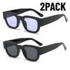 2PCS New Fashion Small Rectangle Sunglasses Men Women Wide Leg Glasses Outdoor Travel Shades Vintage Shades UV400