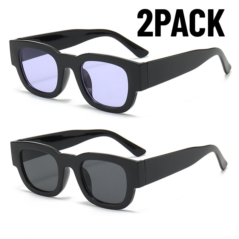 2PCS New Fashion Small Rectangle Sunglasses Men Women Wide Leg Glasses Outdoor Travel Shades Vintage Shades UV400