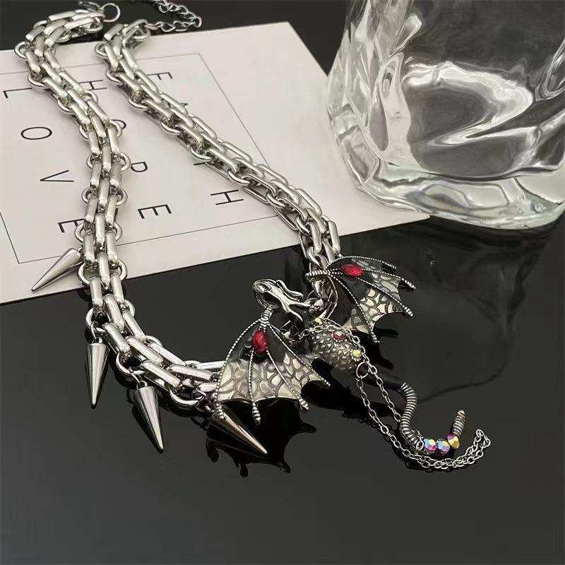 GemChic Women's Personalized Cool Hottie Hip Hop Pterosaur Pendant Necklace Female Retro Clavicle Chain Birthday Christmas Jewelry Gift