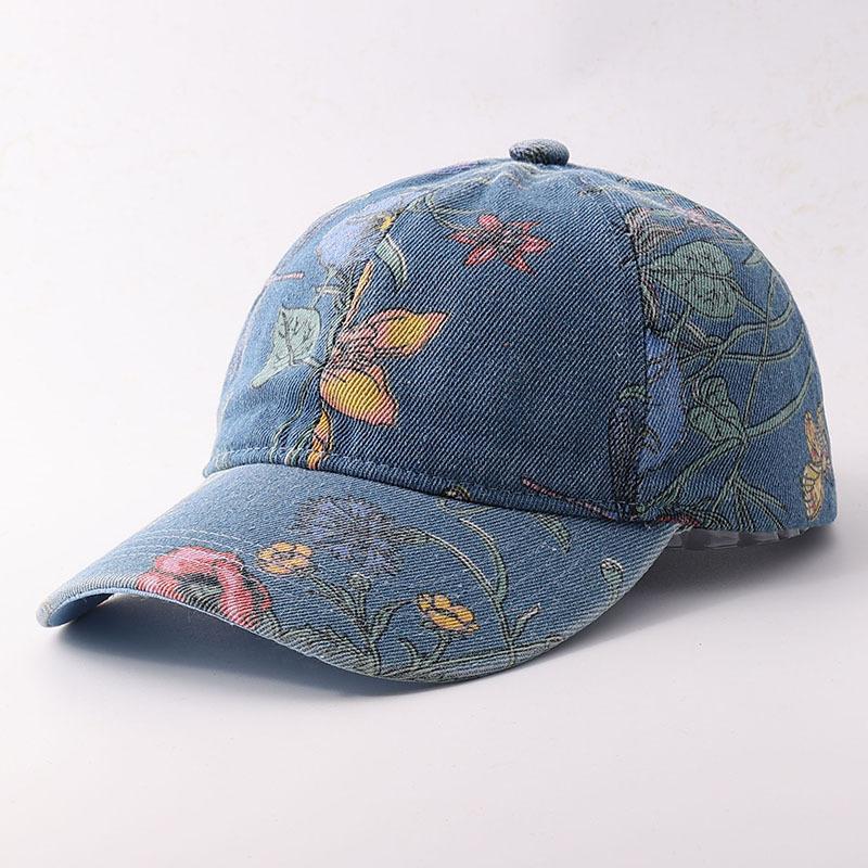 Autumn New National Tide Style Denim Baseball Cap Women's European and American Fashion Flower Pure Cotton Washed Cap