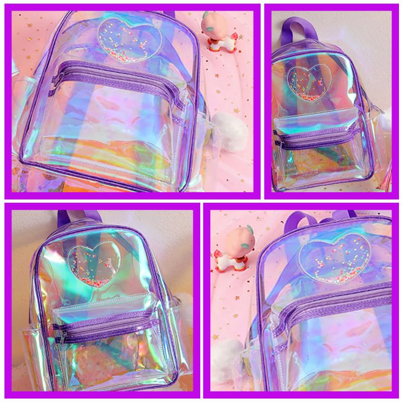 CALLARON Clear Heart PVC Transparent Backpack for x x Lightweight and Perfect for Field and Concerts Kids' Backpack, Pattern, Material, Girls, 4"