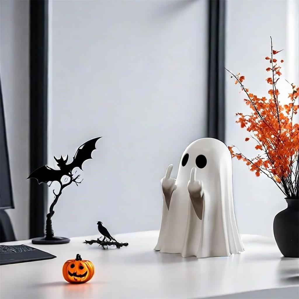Halloween Middle Finger Ghost Statue Small Halloween Decor for Home Centerpiece for Coffee Table, Adorable Horror Figure