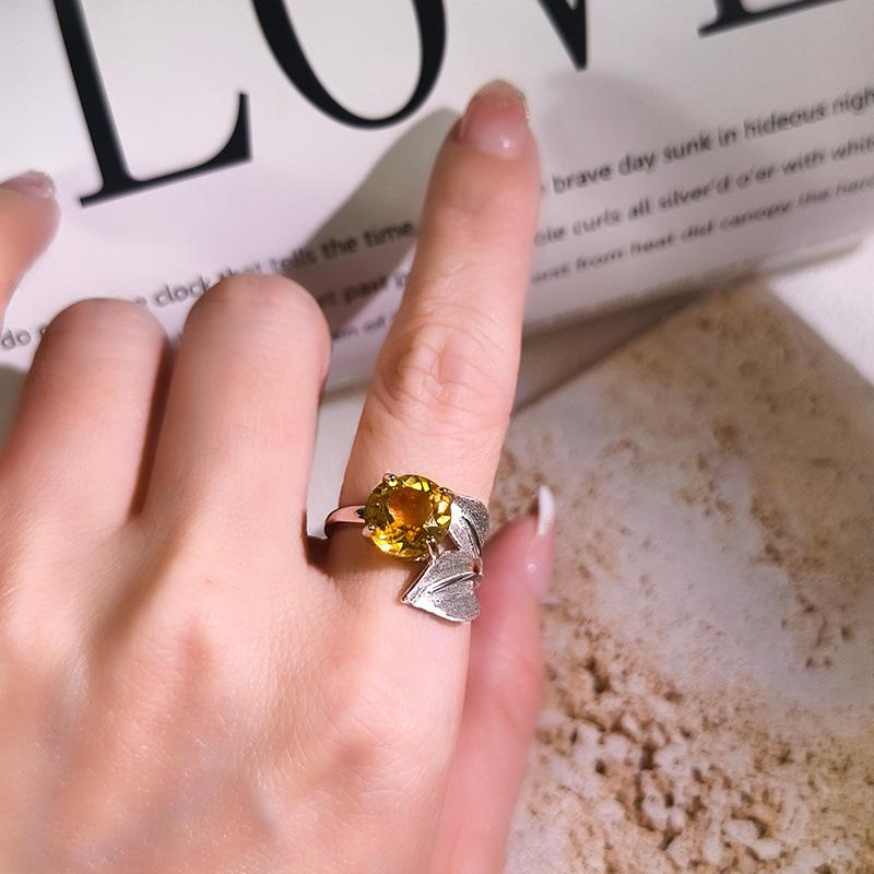 S925 Sterling Silver Ring Natural Amethyst Citrine Nine Purple Li Fire Feng Shui Metaphysical Jewelry Women