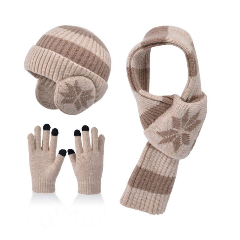 Kids Winter Knitted Warm Hat Scarf Gloves 3pcs Sets