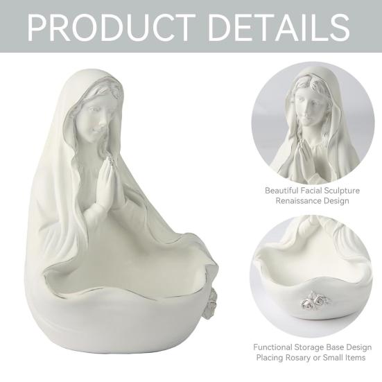 Virgin Mary Statue Rosary Holder Our Lady Rosary Bowl Resin Figurine Sculpture Home Office Bookshelf Desktop Decoration Ornament