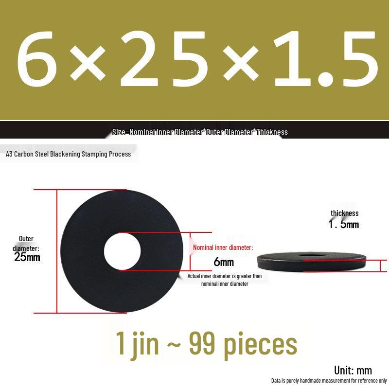 Blackened Thickened Metal Flat Washer Spacer, Round, M3-M42