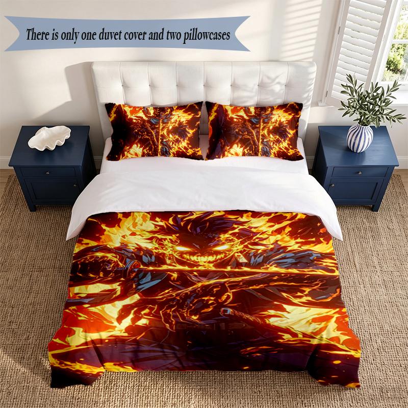 Tanjiro 3‑Piece Bedding Set Soft Microfiber Duvet Cover Pillowcases Comfortable Bed Linen for Bedroom Decoration