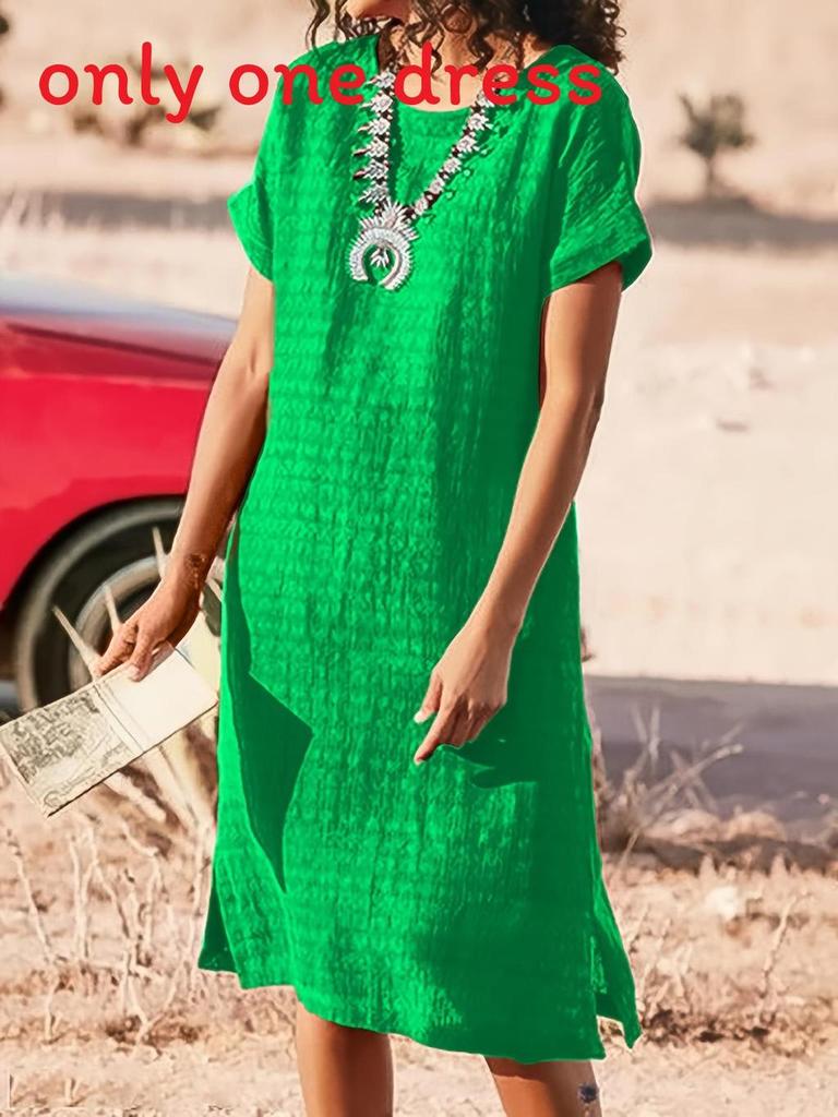 Casual Short Sleeve Dress With Spliced Polyester Fabric For Women Spring 2022