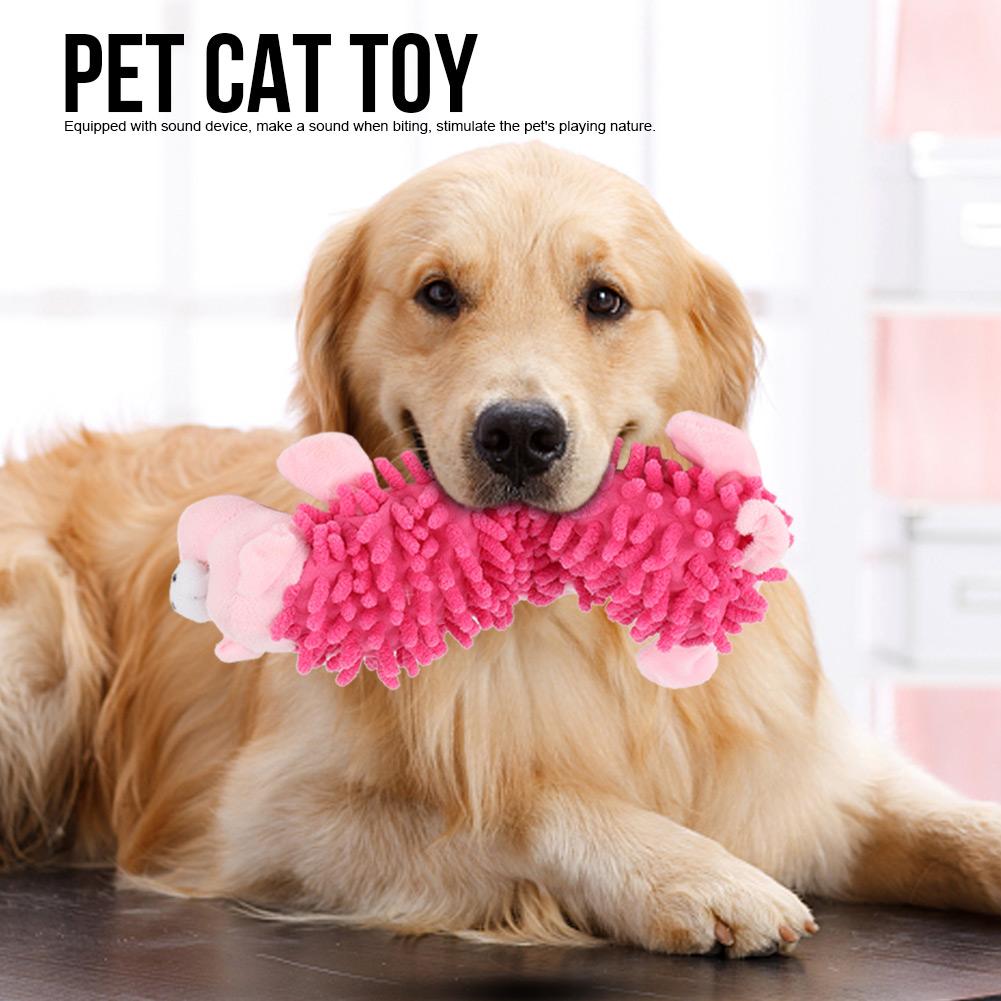 Pet Cat Small Dog Plush Toy Cute Animal Shape with Sound Device for Molar Teeth Playing Bitingpink