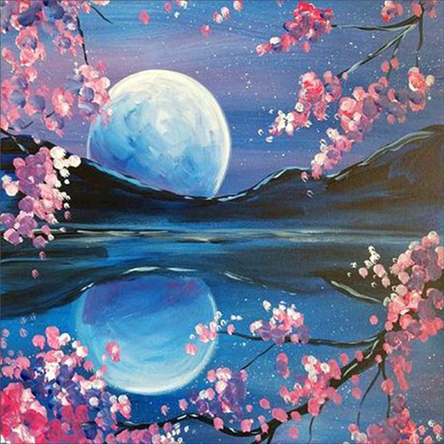 50X50CM 5D Diamond Painting Landscape DIY Full Diamond Moon Tree Embroidery Kit Mosaic Home Decoration