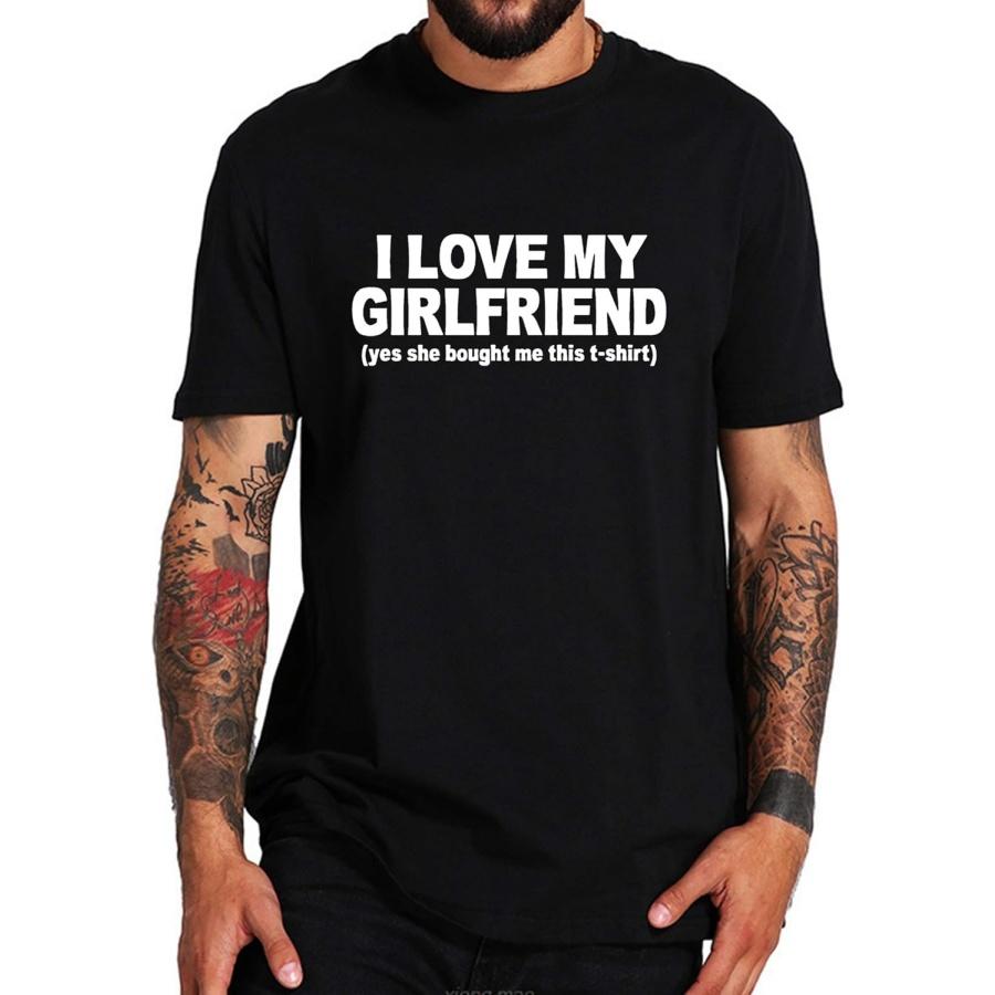 Мужская хлопковая футболка с забавным принтом «Я люблю свою девушку» (Черный, XL) S