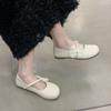 Fashion Hot Selling 2025 Spring New Lace Versatile Bow Flat Bottom Mary Sandal Women's Single Shoe Pearl One Step Soft Bottom with Skirt