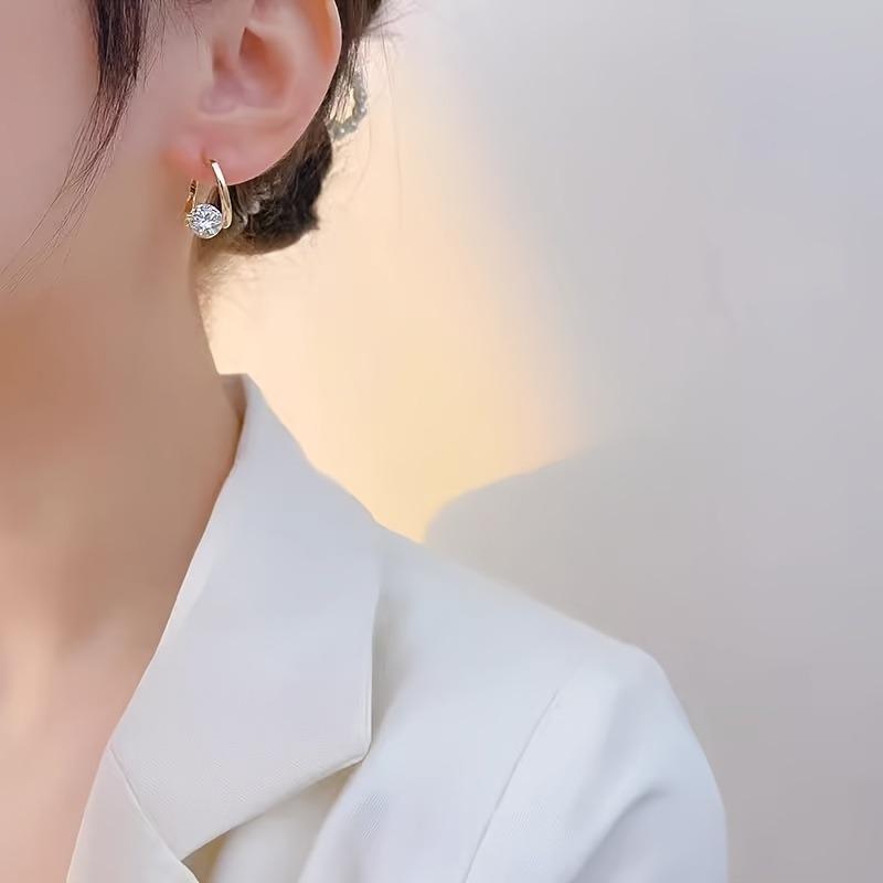 2pcs 14K Golden Plated Elegant Simple Style Zirconia Gold-Tone Stud Earrings, Versatile Fashion Earrings for Women'S Daily Wear