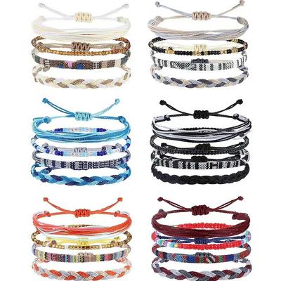 4 / 24 Piezas Pulseras de Tobillo y Pulseras Surferas Boho Pulsera Trenzada Cuerda de Hilo de Colores Pulseras de Tobillo Impermeables Joyería de Playa de Verano