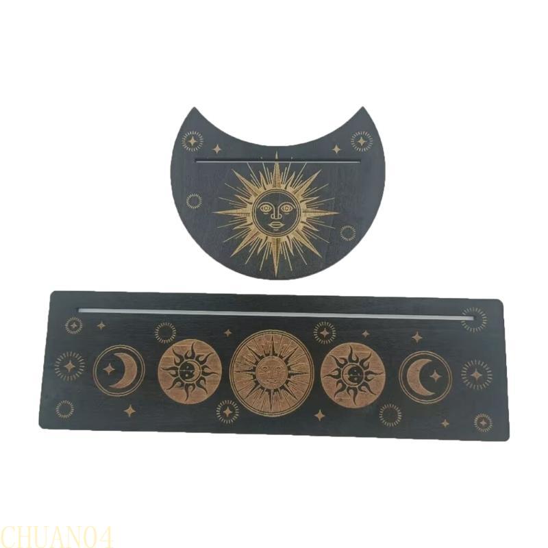 A1A2 Wooden Tarot Card Display Stand Rectangular Moon Shaped Tarot Card Holder Base Portable Serving Tray Tarot Accessories