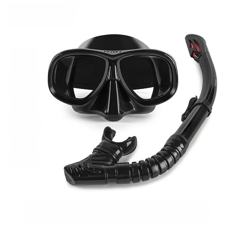 Wave Pro Snorkel Set: Silicone Dry Snorkel & Large Frame Prescription Diving Mask