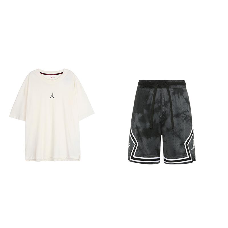 

Jordan Crew Neck Short Sleeve Printed Striped Shorts Casual Sports Set Unisex Sets DH8922-110+DZ0563-022 M