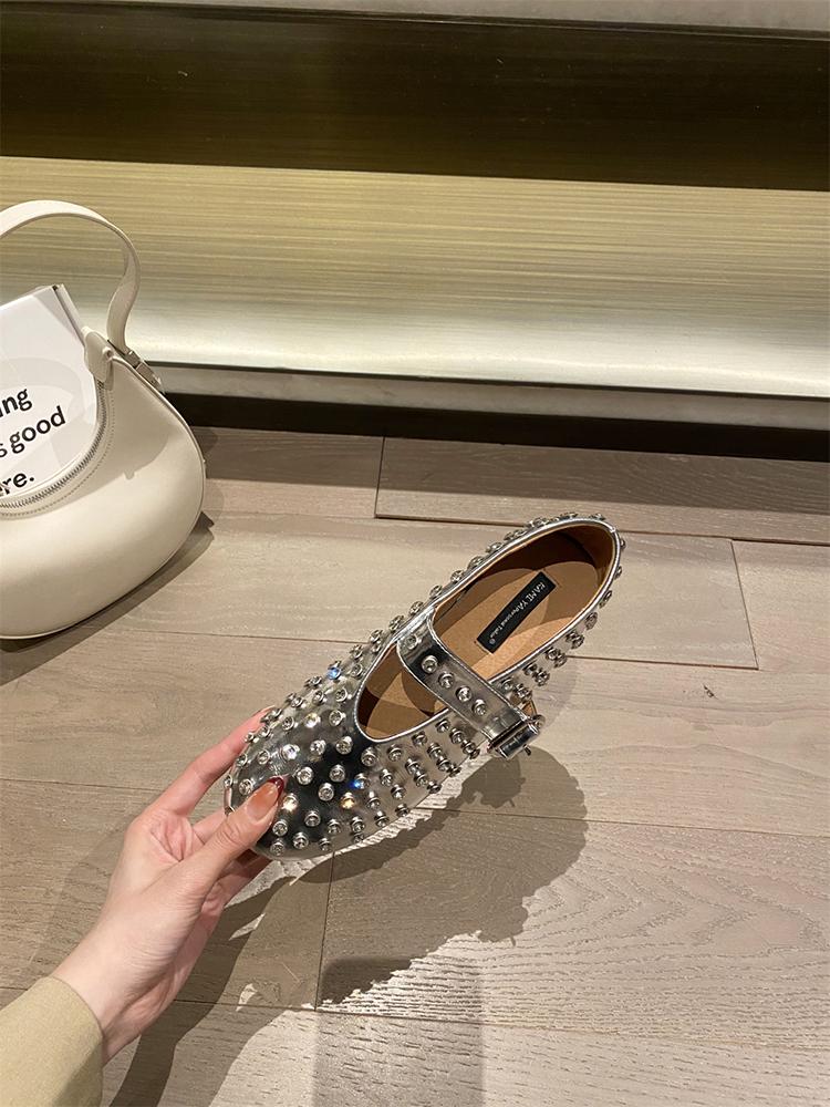 Fashion Rhinestone Retro Flat Mary Jane Shoes Female Moccasins 2025 Spring Soft Bottom Granny Shoes Tide