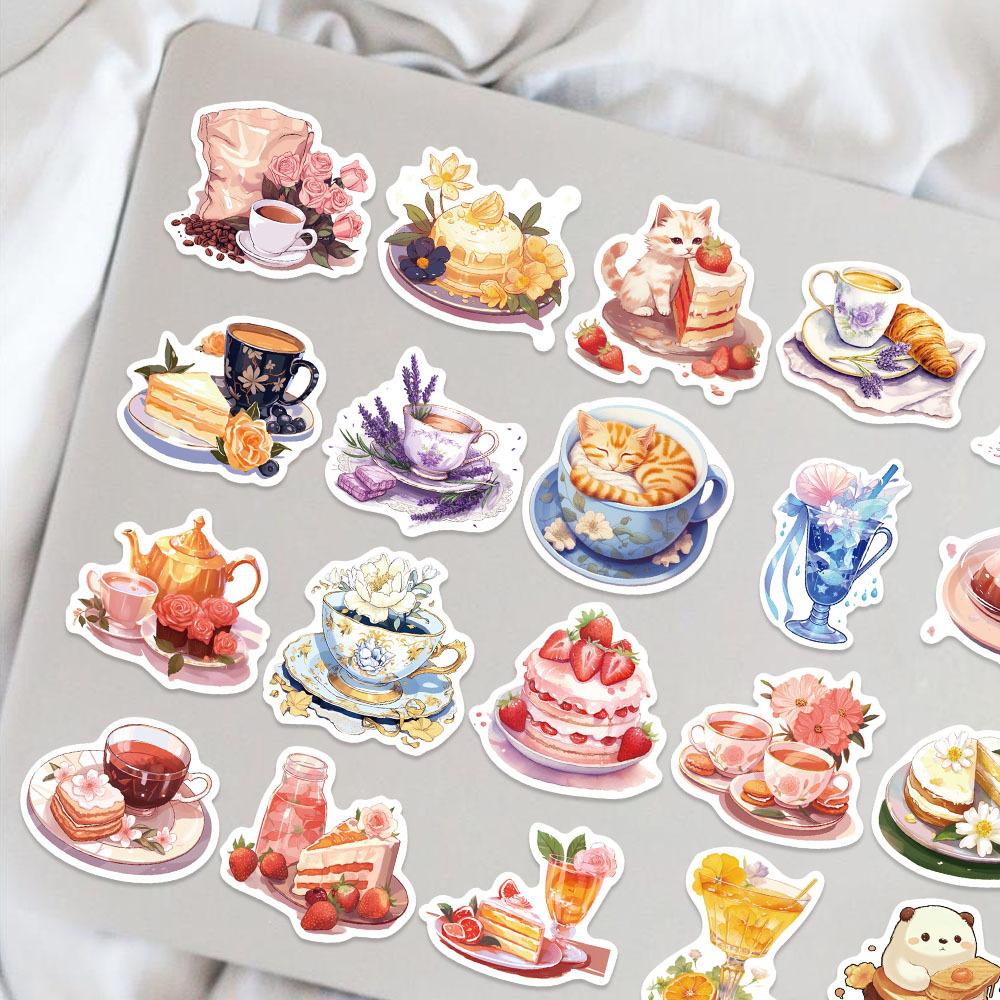 50 Cartoon Ins Style Afternoon Tea Doodle Stickers Decorate Guitar Notebook Suitcase DIY Waterproof Stickers