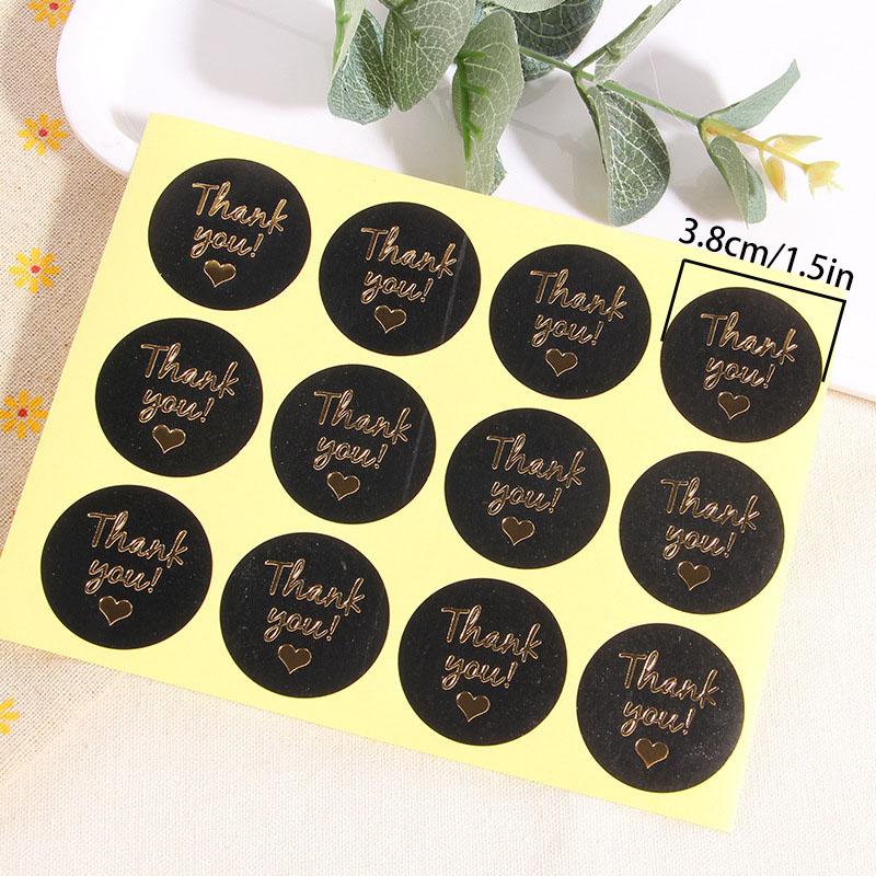 60pcs/5 sheets Thank You Black Stickers Hot Stamping Seal Stickers Bakery Gift Envelope Packaging Thank You Stickers Labels