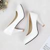 10CM high heels waterproof table cosplay universal black leather shoes round head women patent leather work shoes