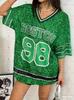 2025 Summer Women BOSTON NO.98 Print Lightweight Breathable V-Neck Short Sleeved Baseball T-Shirt Women Jersey T-Shirt