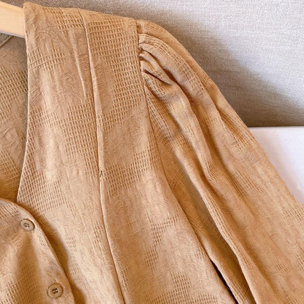 Loose Lace-up Drawstring Blouse V-neck Ladies Shirt Top Fashion Long Sleeve Shirts  Female