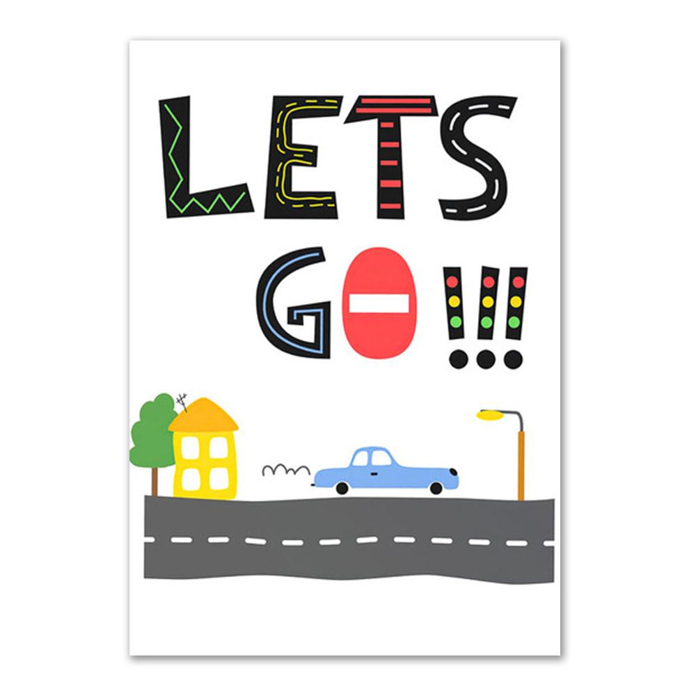 Customized Name Nursery Wall Art Personalized Wall Poster Print Traffic Car Letter Canvas Painting Pictures Kids Baby Room Decor