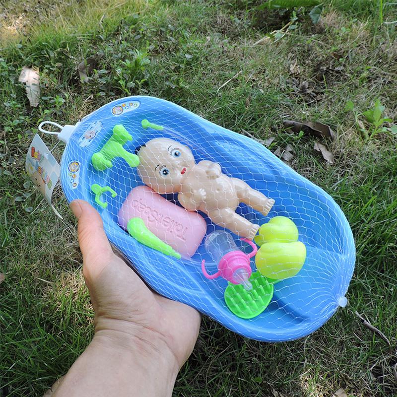 Kid Realistic Reborn Doll Bath Toys Newborn Doll Bath Set with Bathtub Shower Accessories Soap Duck Bottle Pretend Play Game