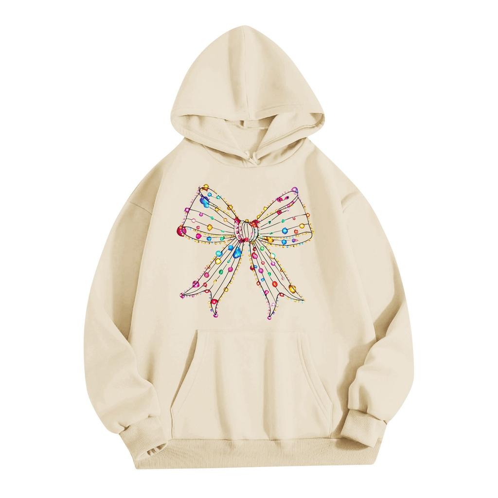Damen Kapuzenpullover mit Rundhalsausschnitt, langen Ärmeln, bedrucktem Oberteil und einfarbiger Kapuzenpullover