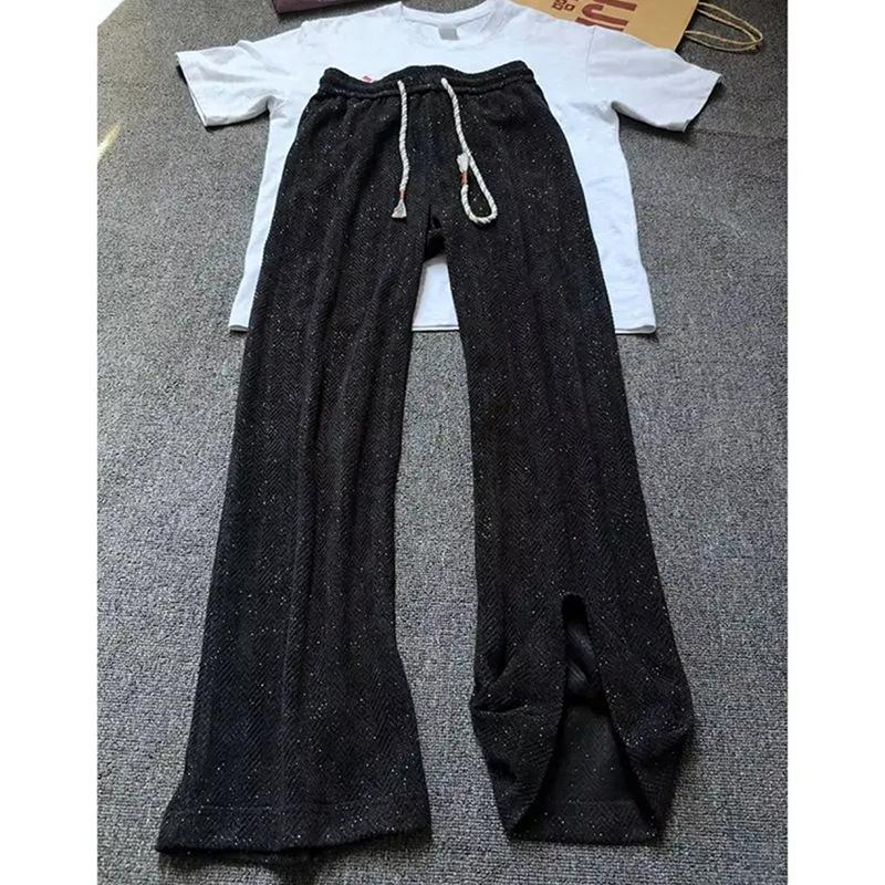 

Xiaoxiangfeng Gypsy Knitted Pants Men s Autumn American Micro-sweatpants High-end Sense Ruffian Handsome High-end Casual Pants 3XL чорний