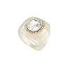 See-Through Resin Fashion Ring with Bold Square Profile, Raised Faceted Centerpiece and Accent Border for Outfit Styling