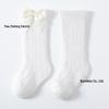 INS Summer Girls' Cotton Bowknot Socks: Ribbed, Breathable, Mid-Calf Mesh
