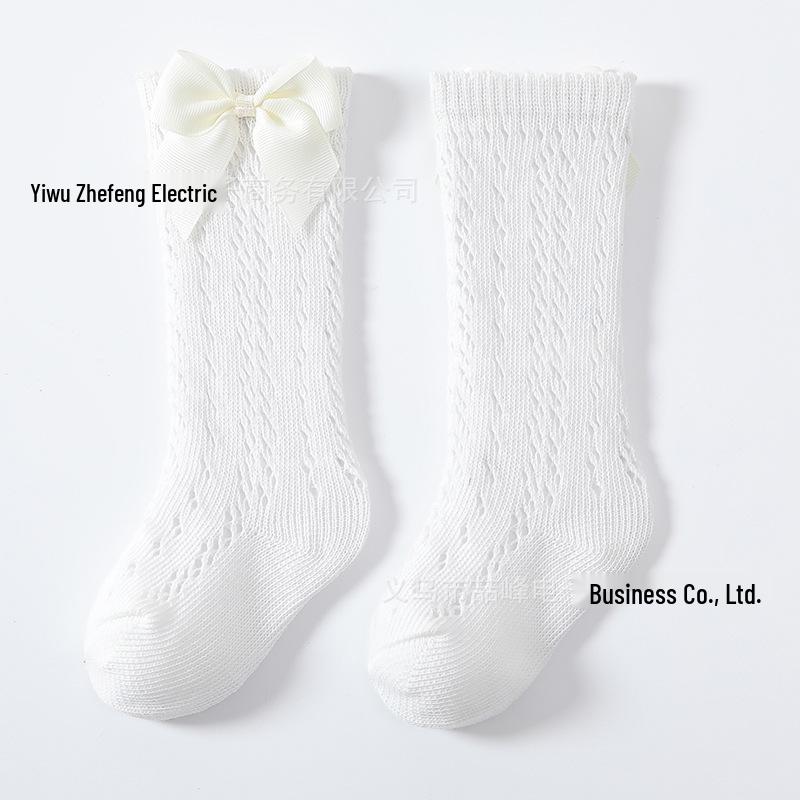 INS Summer Girls' Cotton Bowknot Socks: Ribbed, Breathable, Mid-Calf Mesh