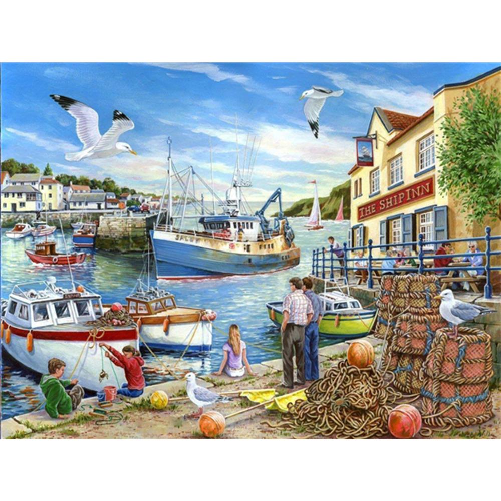 Full Drill 5d Diamond Painting Kits New Arrivals Coastal City Cross Stitch Diamond Mosaic Ship Decoration For Home
