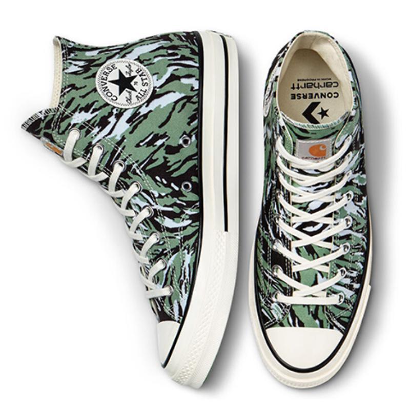 Carhartt WIP x Converse Chuck 70 Chuck 70 Trendy Versatile Casual Leaf Camouflage High Top Espadrilles Unisex Black and Green