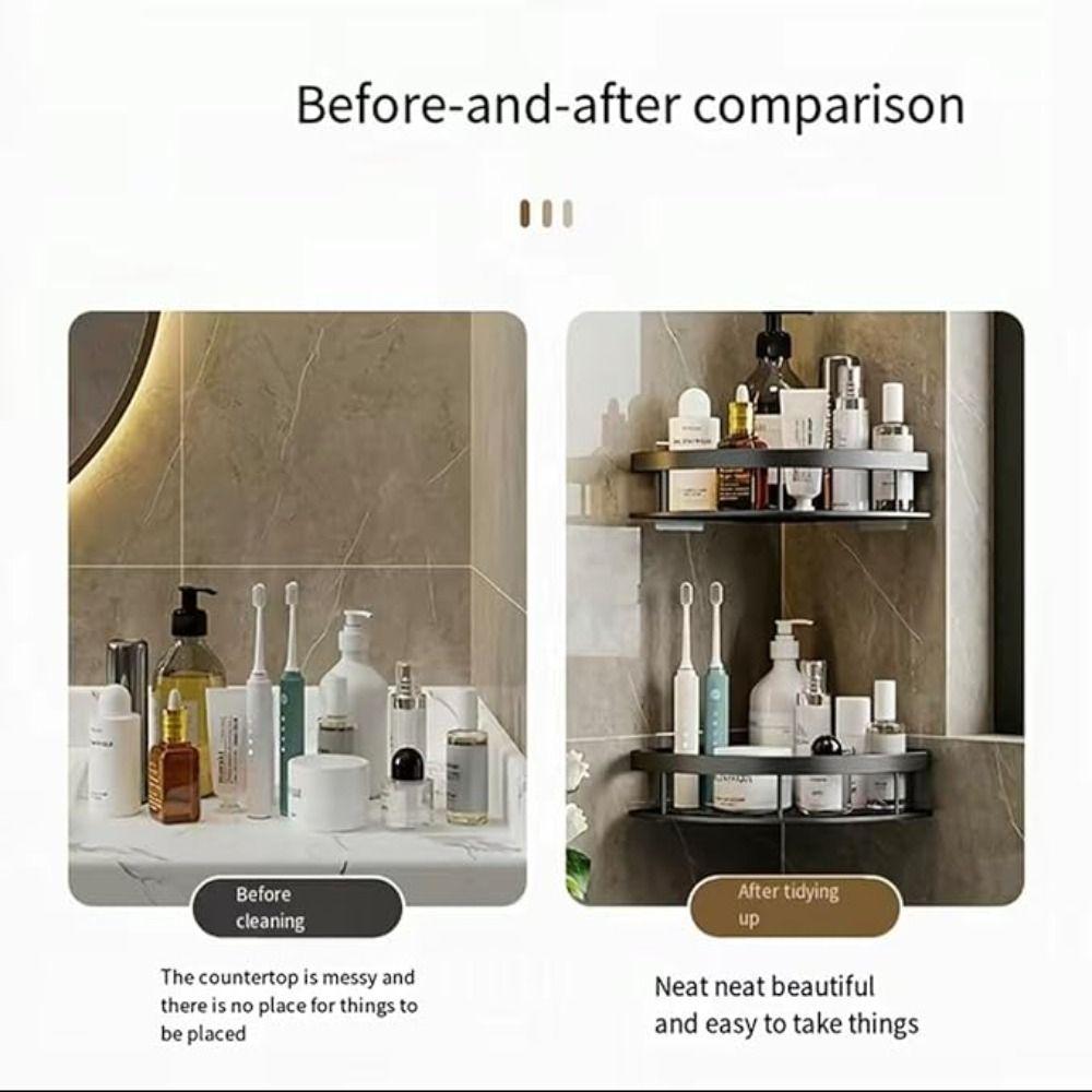 Triangular Shower Corner Shelf Free Punching Bathroom Glass Shelf Bathroom Storage Rack Toilet