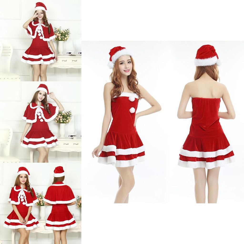 Christmas Santa Claus Adult Female Red Pleuche Dress Suit