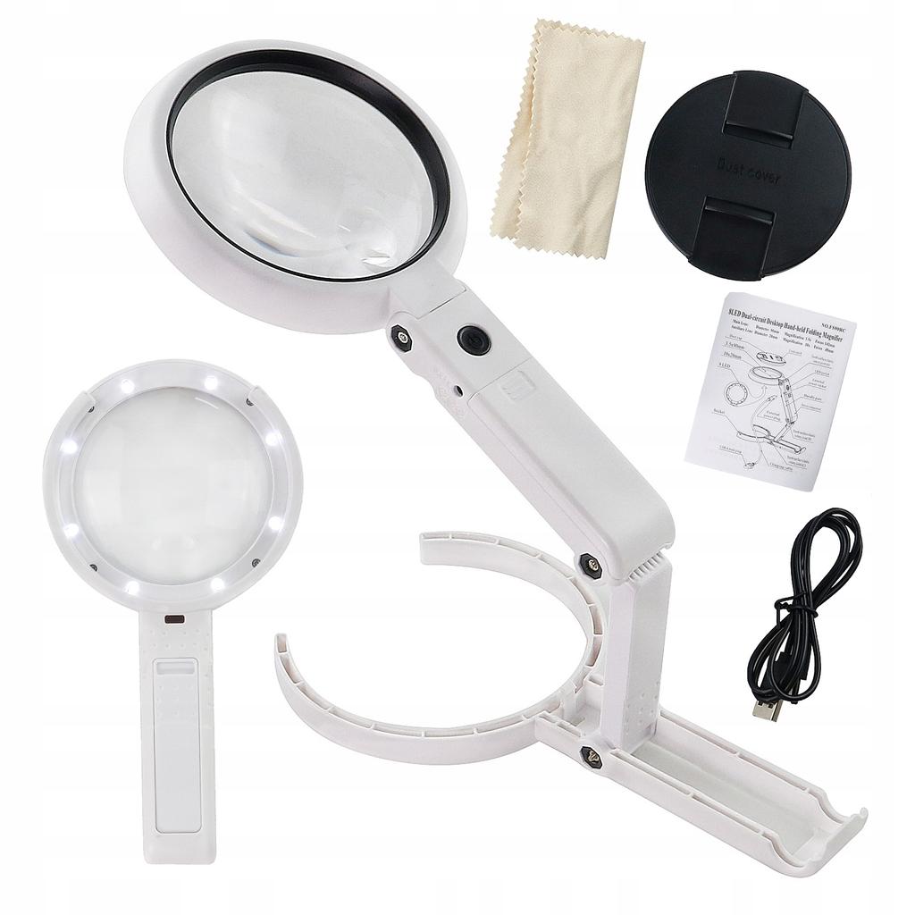 Lupe 8x LED Ständer USB-betrieben/Batterien 11x Lampe