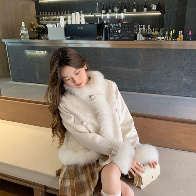 

Осінньо-зимове нове хутряне інтегроване хутряне коротке пальто зі штучного хутра лисиці, зшите в стилі ретро L recommends 120-67.5kg