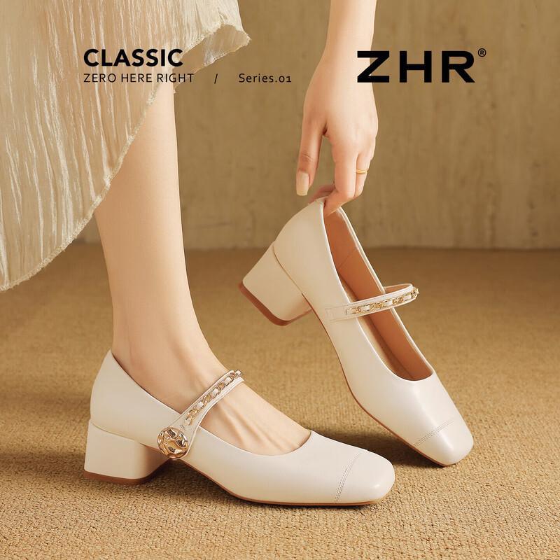 ZHR K515 Mary Jane Chunky Heel Sheepskin Insole Pumps 37