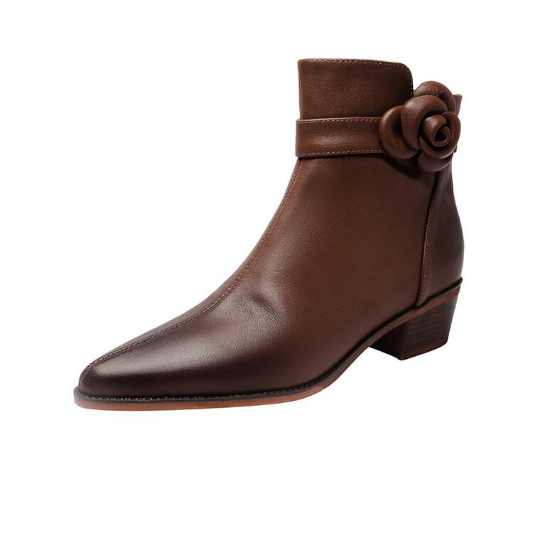 Fashion 2025 Autumn Genuine Leather Women Boots Pointed Toe Chunky Heel Boots for Women Fashion Ankle Boots Winter Boots Zapatos Mujer