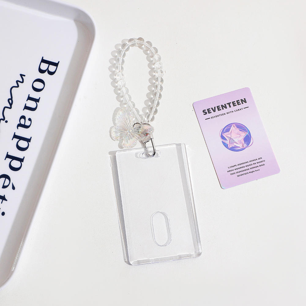 INS Pink Blue Kpop Photocard Holder Credit ID Bank Card Photo Display Holder Idol Postcard Card Protective Case with Pendant