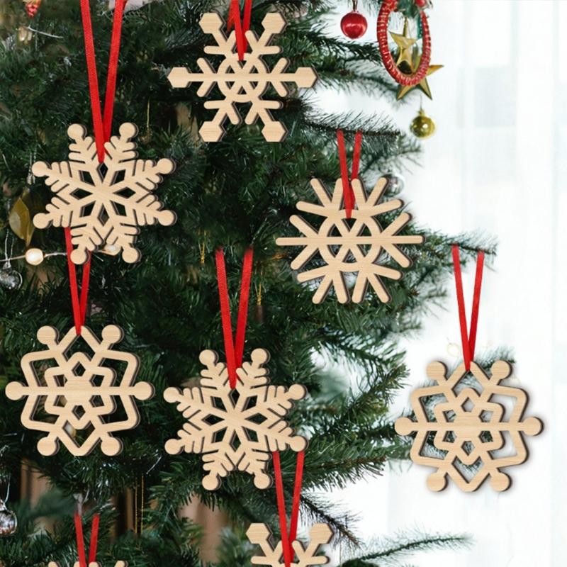 Handmade Wood Snowflakes Decorations For Festival DIY Crafts Customizable Holiday Homes Office Wall Display