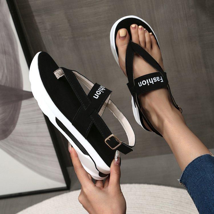 Foreign trade large size slope heel toe buckle with sandals women 2024 summer South East Asia outer wear thick-soled Roman sandals